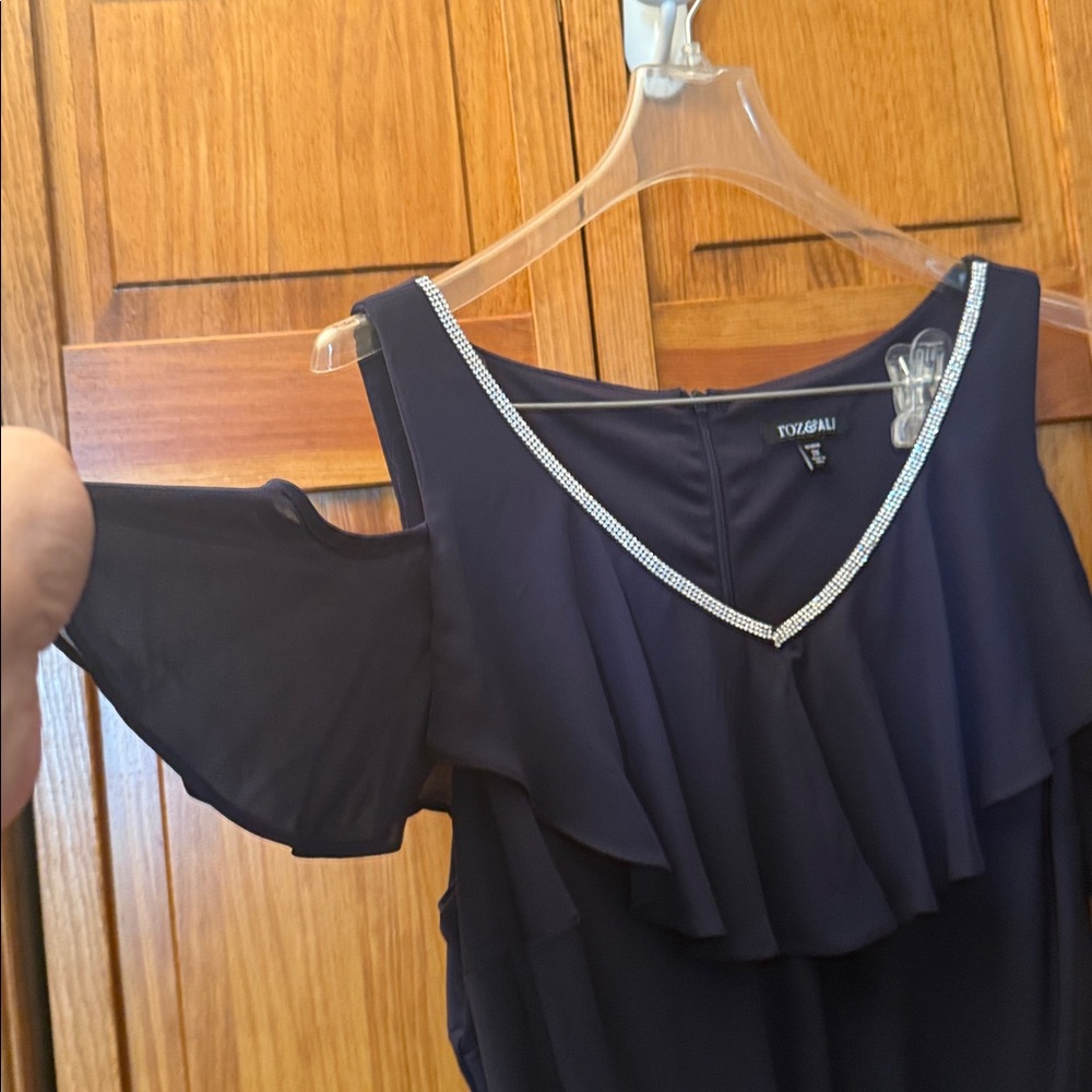 Roz & Ali Deep Blue Jumpsuit with Metallic Trim size 2x worn once Price drop - Picture 2 of 8
